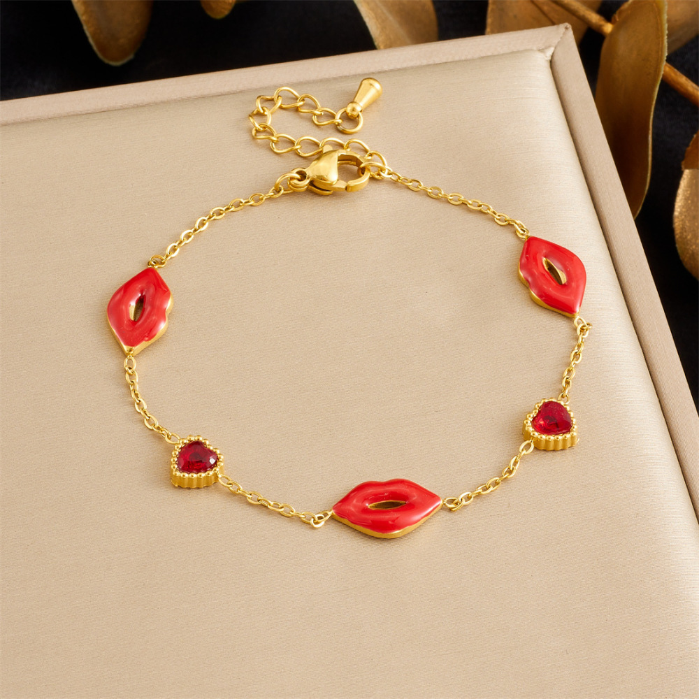 New cross-border minimalist and exquisite thin chain stainless steel bracelet with dripping lip, fruit, flower, and rhinestone accessories.