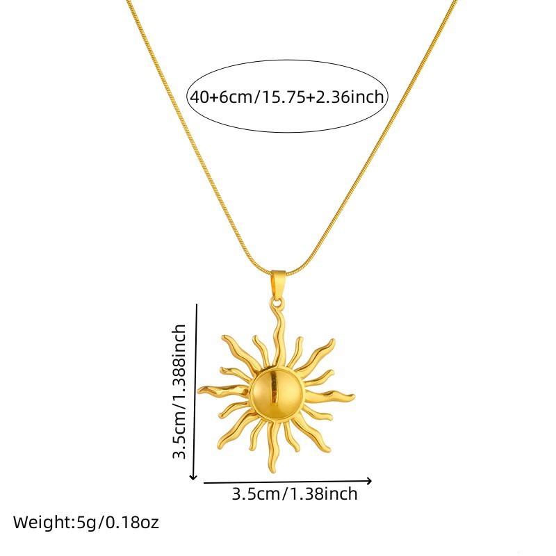 Cross-border fashion niche design gold-plated stainless steel sun totem pendant snake chain jewelry necklace
