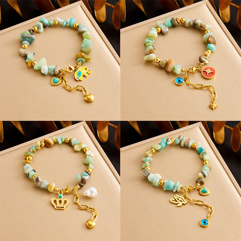 New Chinese Style Colorful Natural Stone Beaded Bracelet, Turquoise Heart Crown, Epoxy Resin Elephant Star Bracelet, Autumn/Winter New Arrival