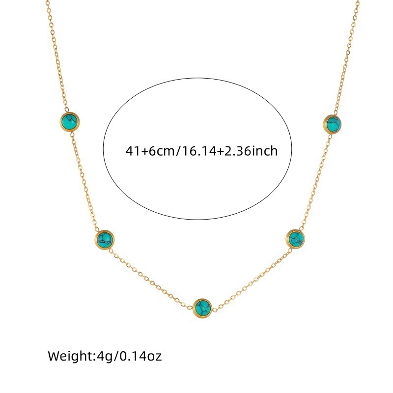 European and American cross-border retro versatile blue turquoise clavicle chain round earrings studs bracelet necklace stainless steel jewelry set