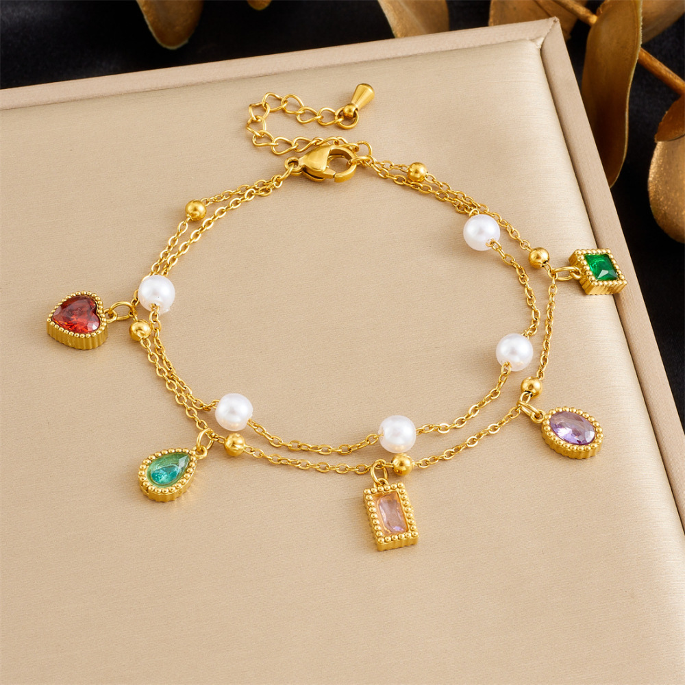 New cross-border minimalist and exquisite thin chain stainless steel bracelet with dripping lip, fruit, flower, and rhinestone accessories.