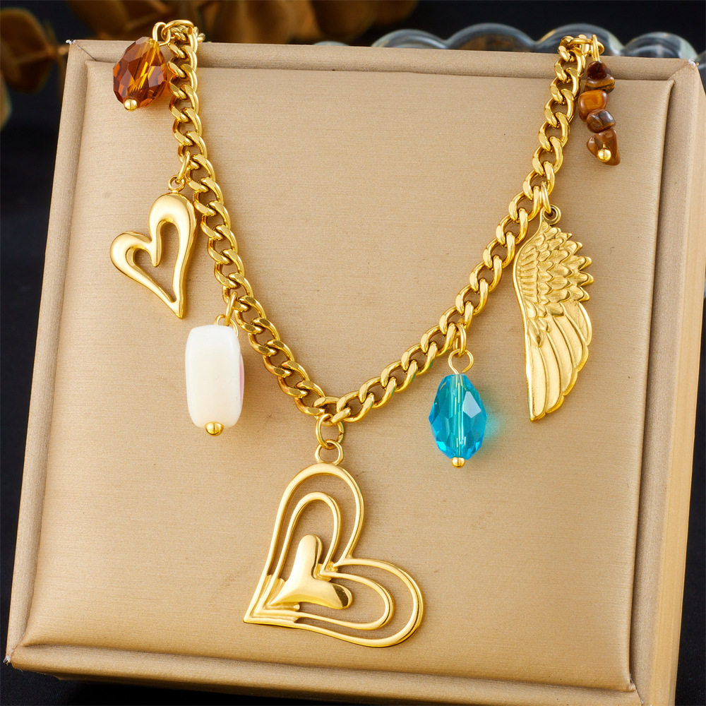 New cross-border fashion retro multi-element heart bow seashell cherry cross eye chain necklace