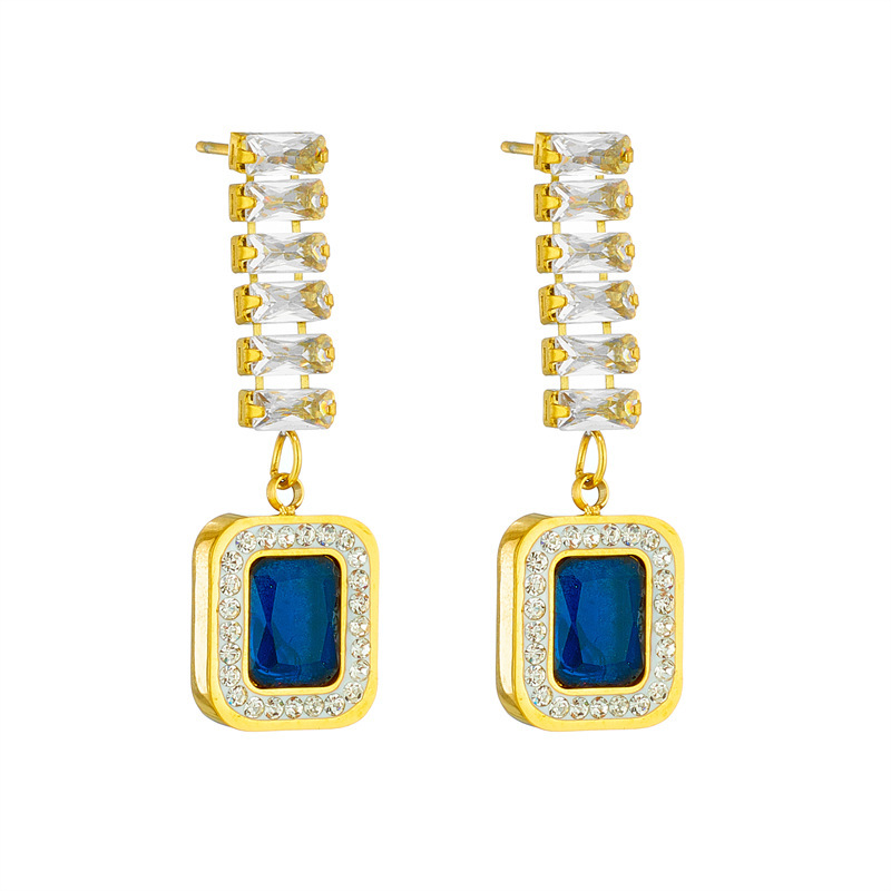 European and American cross-border fashion, light luxury, high-end, versatile, diamond-encrusted square sapphire earrings, pendants, jewelry, studs