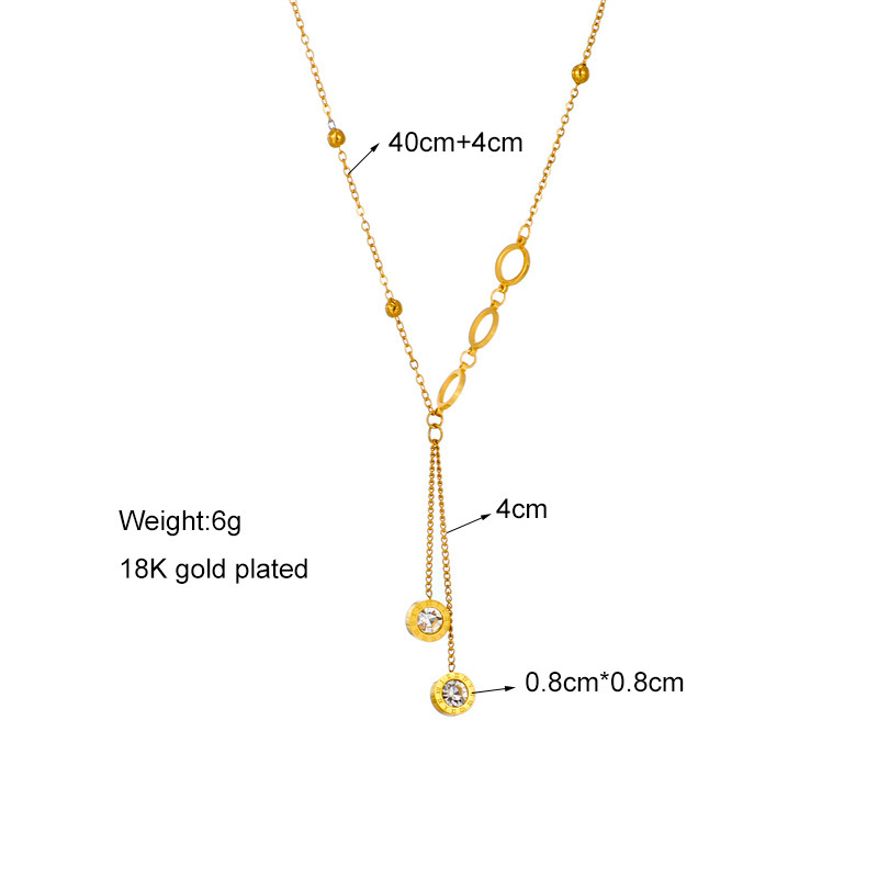 European and American cross-border fashion minimalist light luxury versatile long tassel diamond-encrusted circle pendant titanium steel irregular necklace