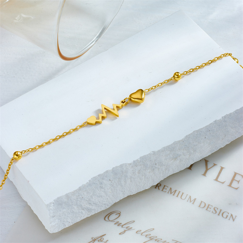 Korean style, fashionable, simple design, versatile and unique metal titanium steel electrocardiogram heart chain accessory anklet