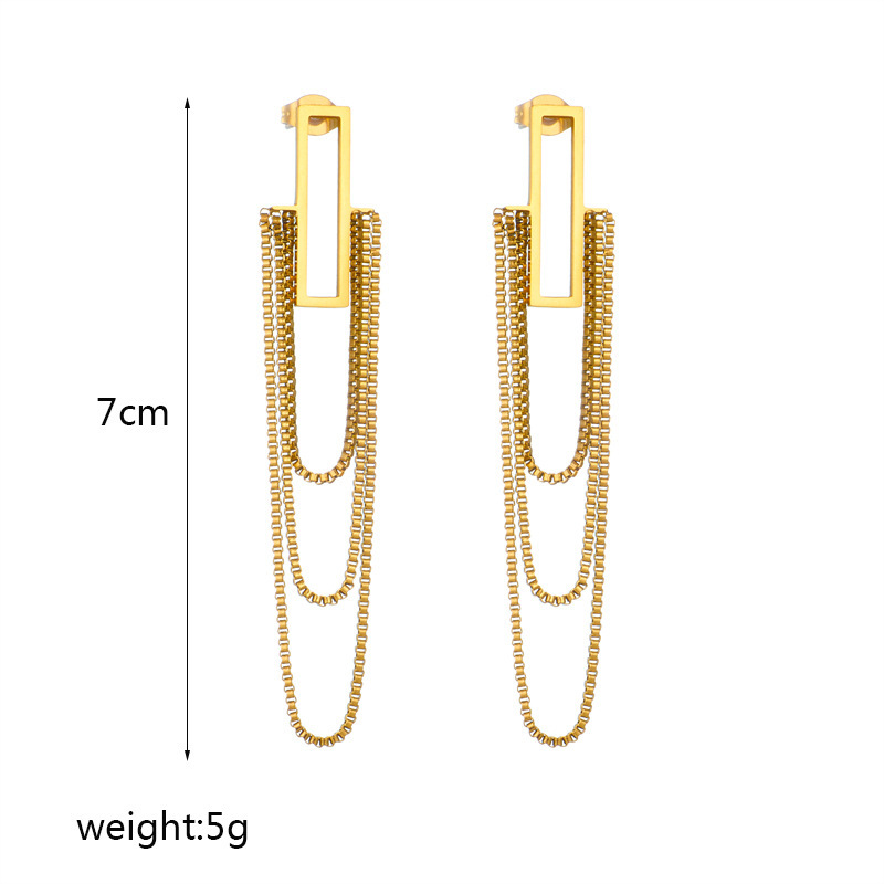 European and American style, light luxury gold-plated titanium steel multi-layer tassel chain geometric long earrings