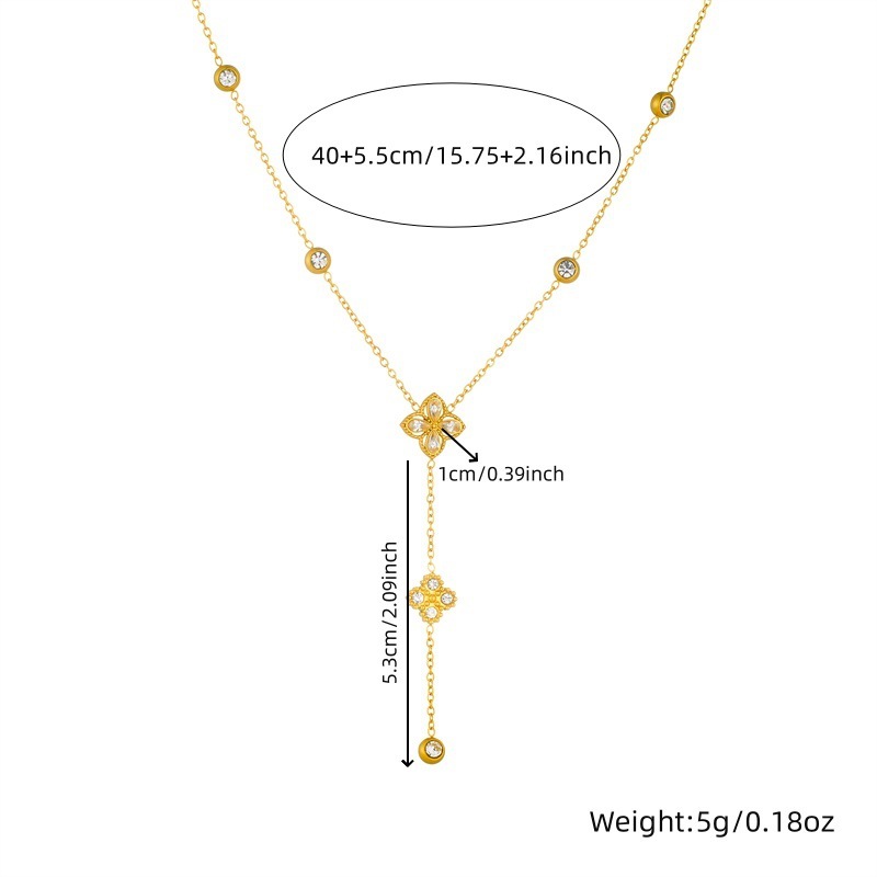 European and American cross-border fashion high-end diamond-encrusted four-petal flower tassel chain pendant stainless steel bracelet earring necklace set