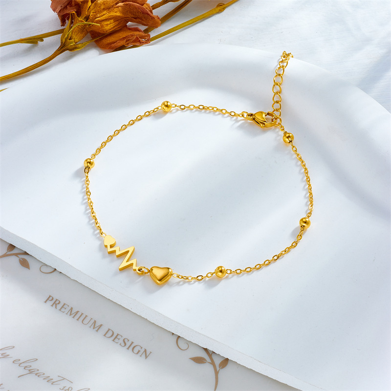 Korean style, fashionable, simple design, versatile and unique metal titanium steel electrocardiogram heart chain accessory anklet