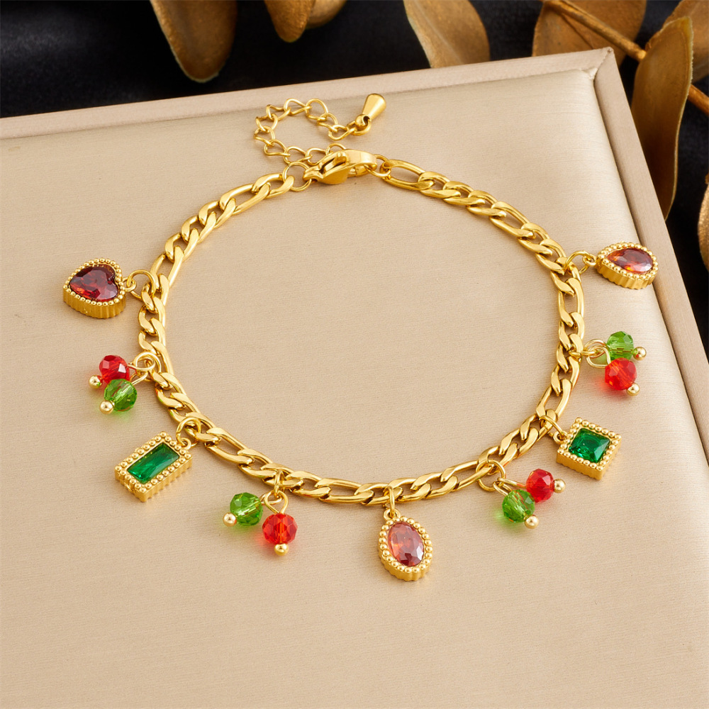 New cross-border minimalist and exquisite thin chain stainless steel bracelet with dripping lip, fruit, flower, and rhinestone accessories.