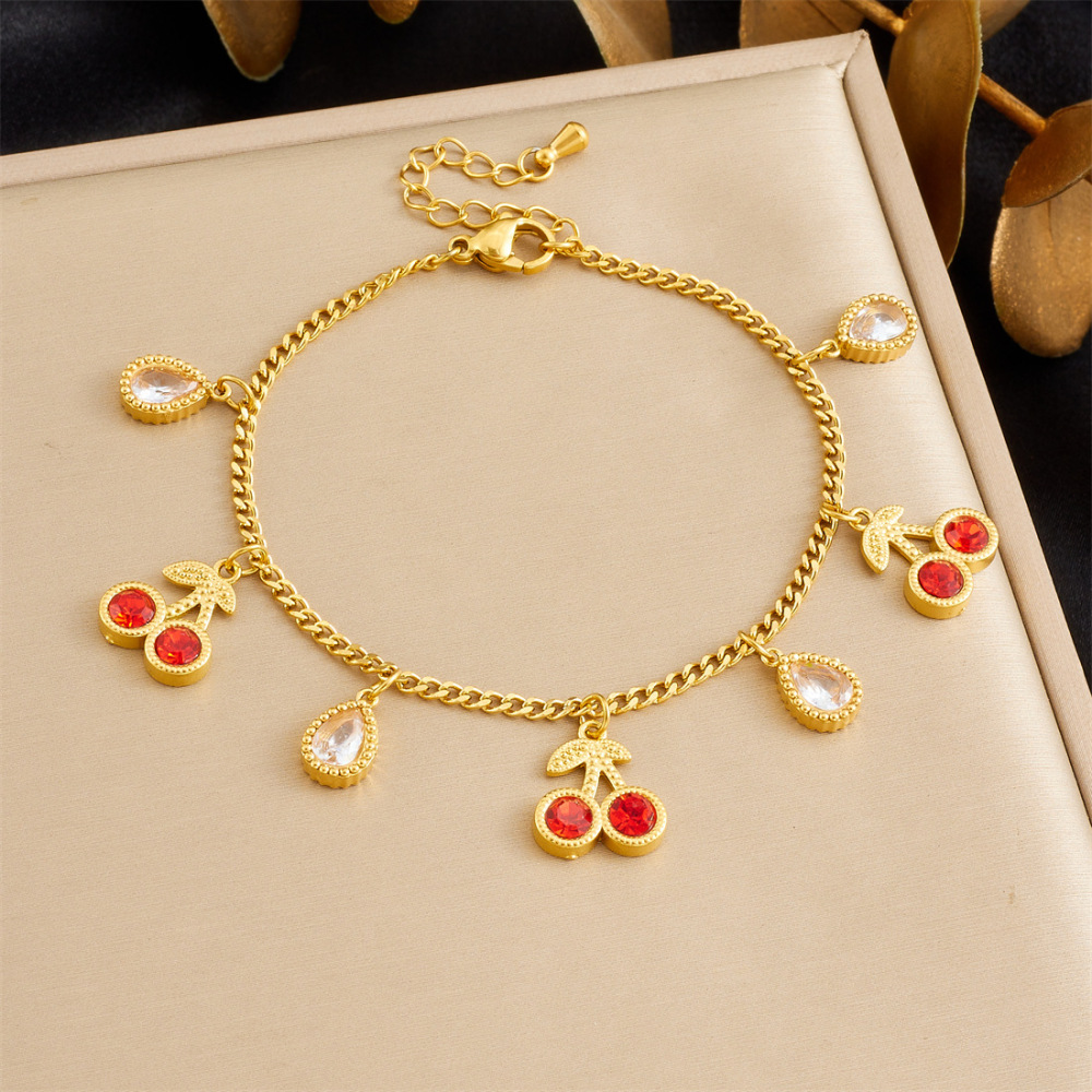 New cross-border minimalist and exquisite thin chain stainless steel bracelet with dripping lip, fruit, flower, and rhinestone accessories.