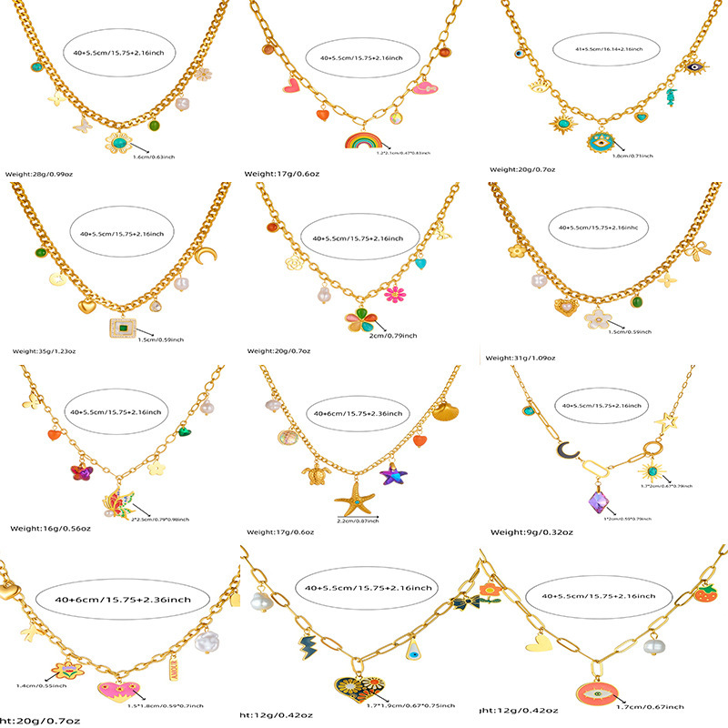 Fashionable cross-border colorful dopamine dripping oil rainbow flower accessories pendant eyes butterfly chain stainless steel necklace