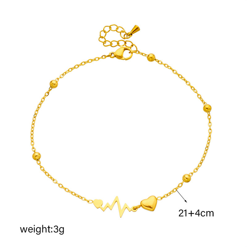 Korean style, fashionable, simple design, versatile and unique metal titanium steel electrocardiogram heart chain accessory anklet