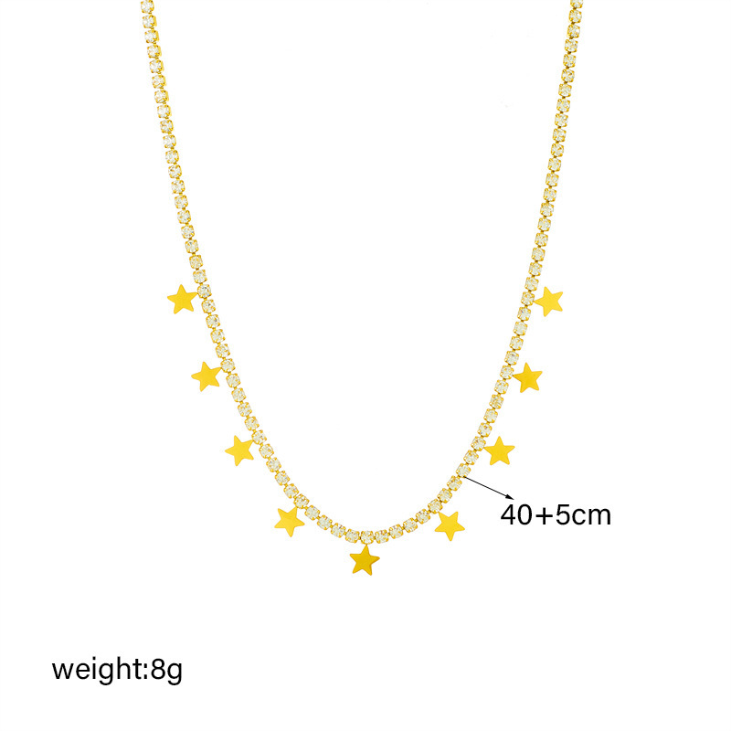 European and American style, light luxury, retro, full diamond star necklace and bracelet, titanium steel metal, niche, versatile, simple jewelry set