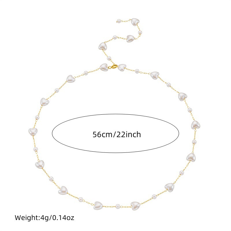 Cross-border fashion, elegant retro versatile pearl heart chain stainless steel accessory bracelet and necklace set