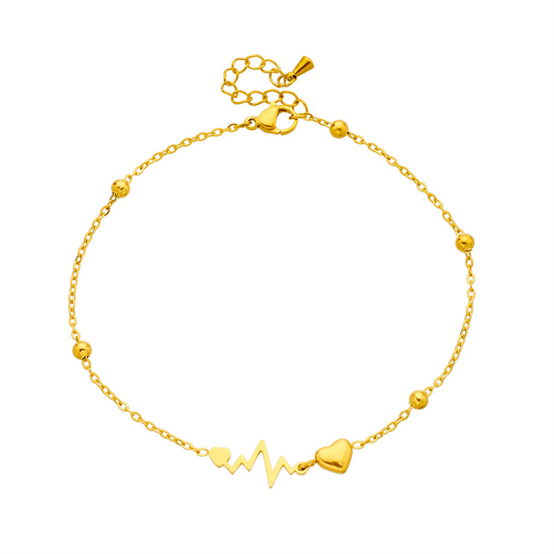 Korean style, fashionable, simple design, versatile and unique metal titanium steel electrocardiogram heart chain accessory anklet