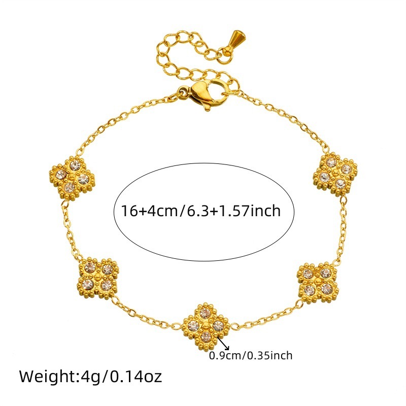 European and American cross-border fashion retro diamond-encrusted four-petal flower accessories stainless steel chain necklace, earrings, bracelet jewelry set