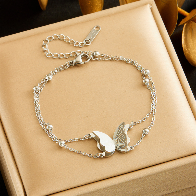 Cross-border fashion jewelry stainless steel chain gold-plated butterfly heart five-pointed star pendant women's bracelet