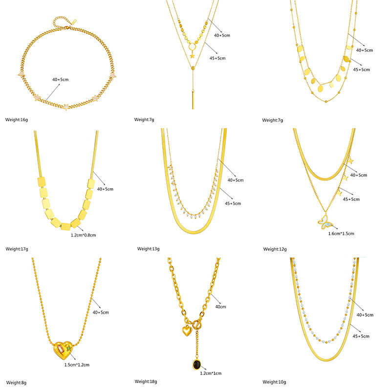 Cross-border fashion, high-end minimalist style, layered stainless steel butterfly star oval pendant chain jewelry necklace