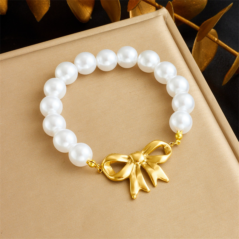 French vintage design pearl chain gold-plated OT clasp stainless steel scallop starfish pendant bracelet and necklace set