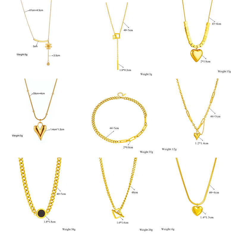 European and American fashion niche design minimalist hip-hop punk metal engraved heart square round pendant necklace