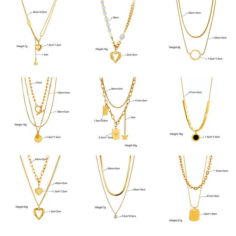 European and American cross-border high-end asymmetrical chain heart pearl pendant stainless steel multi-layer chain necklace