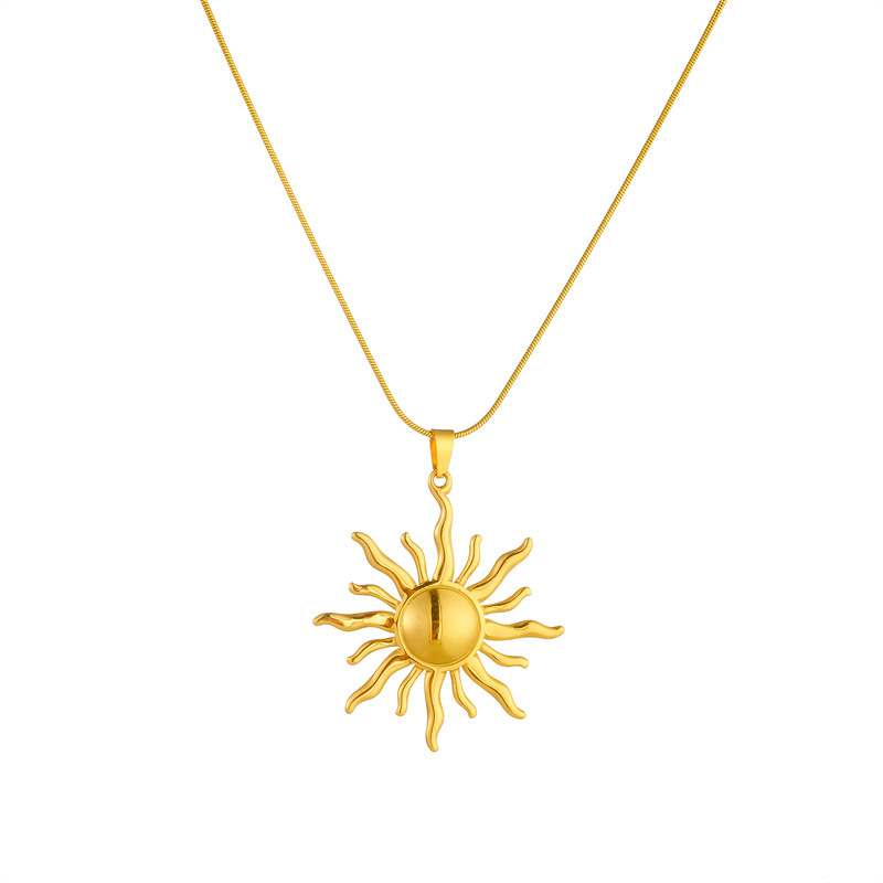 Cross-border fashion niche design gold-plated stainless steel sun totem pendant snake chain jewelry necklace