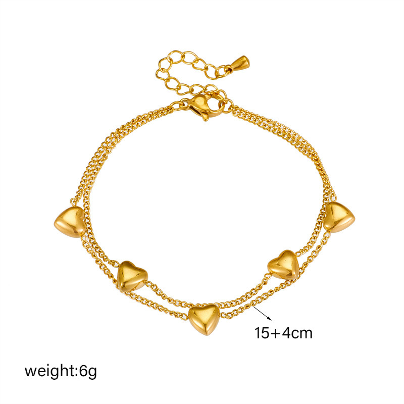 European and American style niche design double chain heart simple versatile high-end titanium steel bracelet for commuting