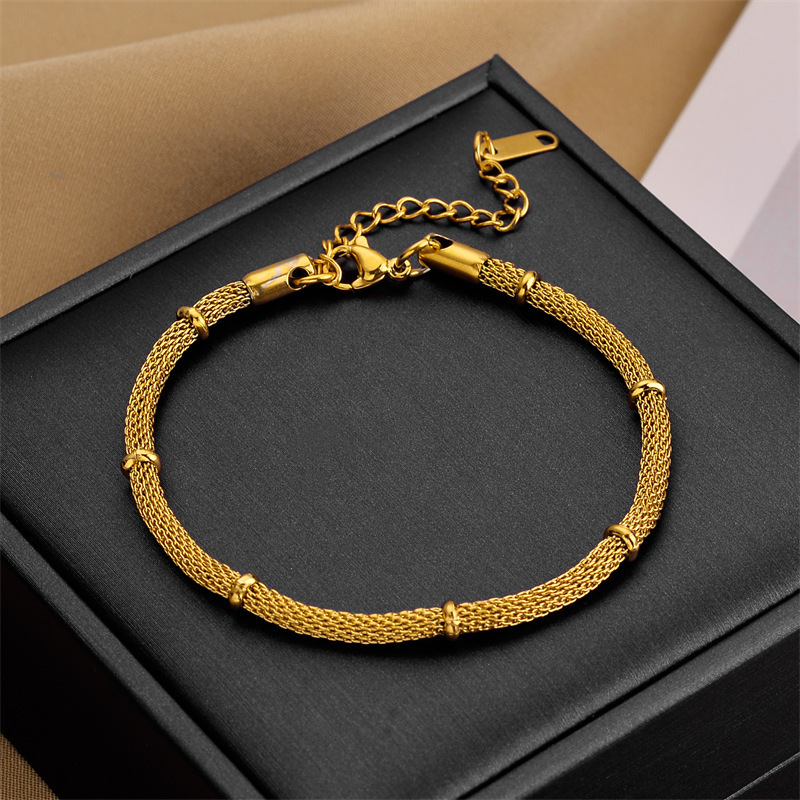 European and American style niche minimalist bamboo joint necklace and bracelet metal mesh round chain retro jewelry set