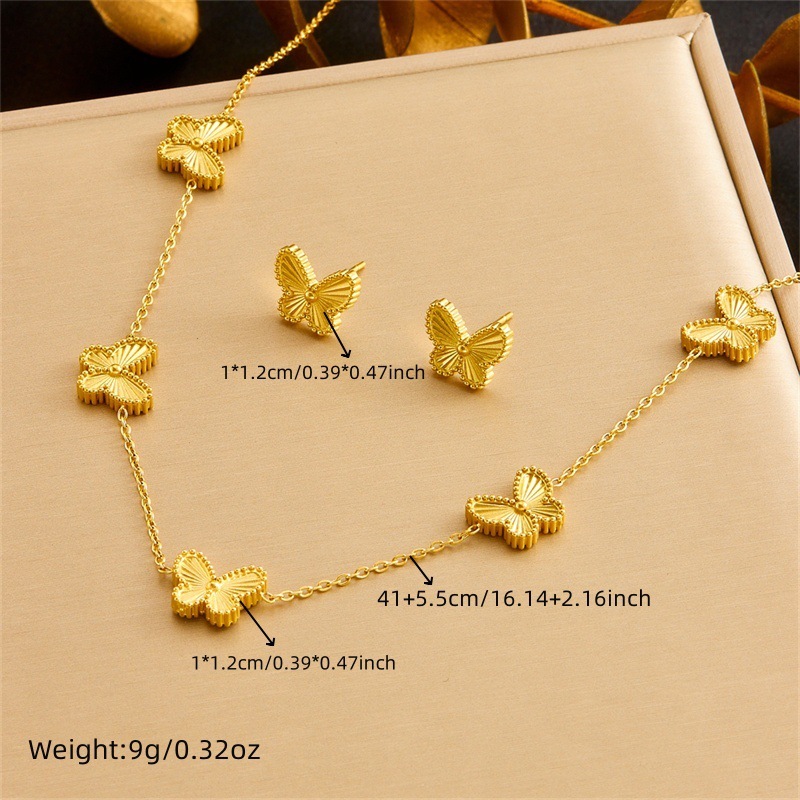 Fashionable, cross-border niche design striped stainless steel butterfly accessories jewelry necklace earrings bracelet women's set