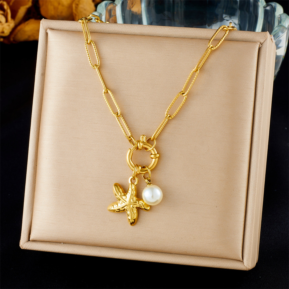Cross-border fashion ocean series accessories pendant gold-plated stainless steel starfish shell multi-element dripping butterfly necklace