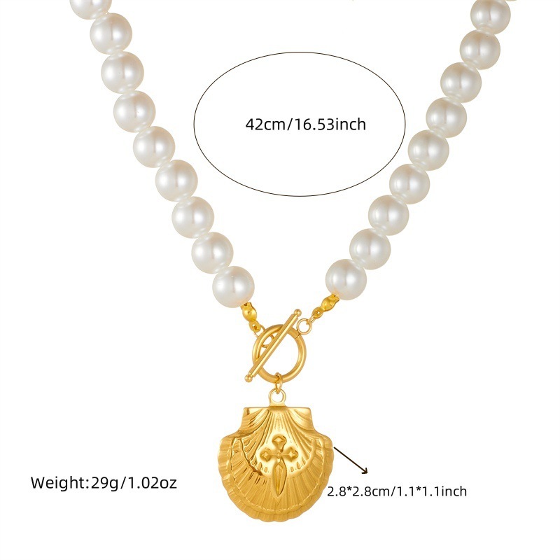 French vintage design pearl chain gold-plated OT clasp stainless steel scallop starfish pendant bracelet and necklace set
