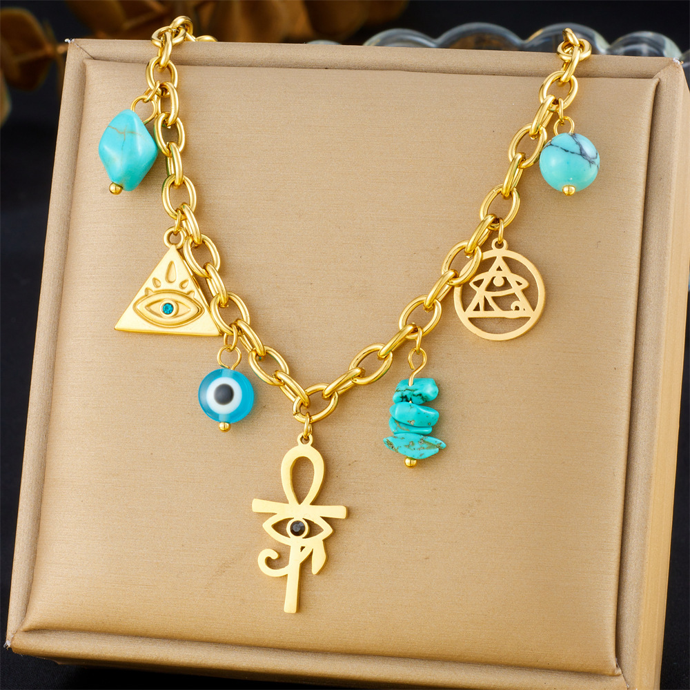 New cross-border fashion retro multi-element heart bow seashell cherry cross eye chain necklace
