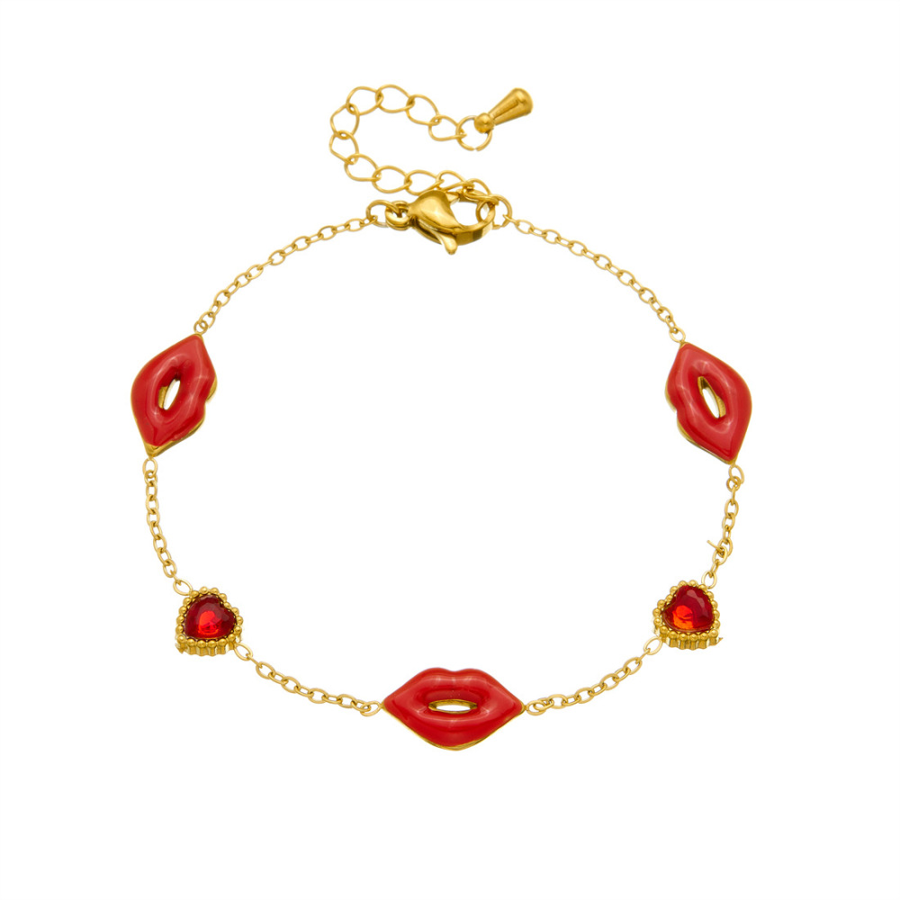 New cross-border minimalist and exquisite thin chain stainless steel bracelet with dripping lip, fruit, flower, and rhinestone accessories.