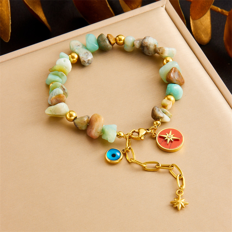 New Chinese Style Colorful Natural Stone Beaded Bracelet, Turquoise Heart Crown, Epoxy Resin Elephant Star Bracelet, Autumn/Winter New Arrival