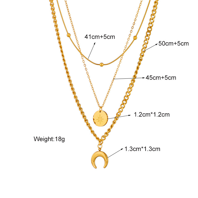 European and American cross-border fashion, high-end temperament, versatile multi-layered metal round pendant moon pendant clavicle necklace