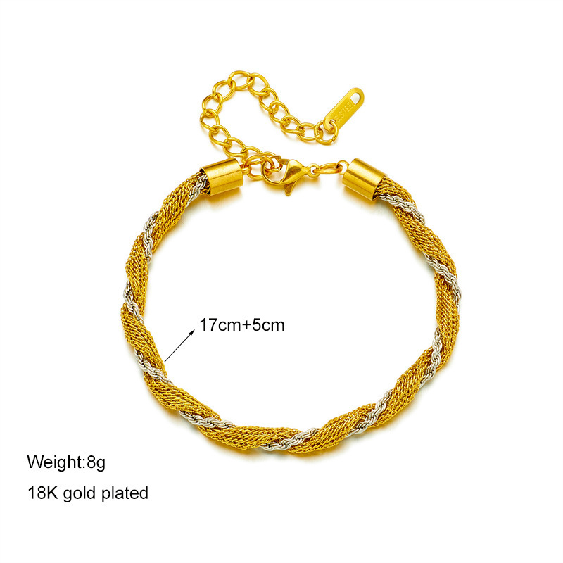 European and American cross-border creative personalized minimalist titanium steel color-blocked braided two-tone hollow plain circle bracelet