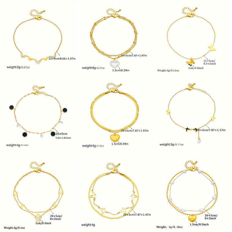 Korean style, fashionable, niche design, elegant, simple and versatile titanium steel chain heart butterfly pearl pendant anklet