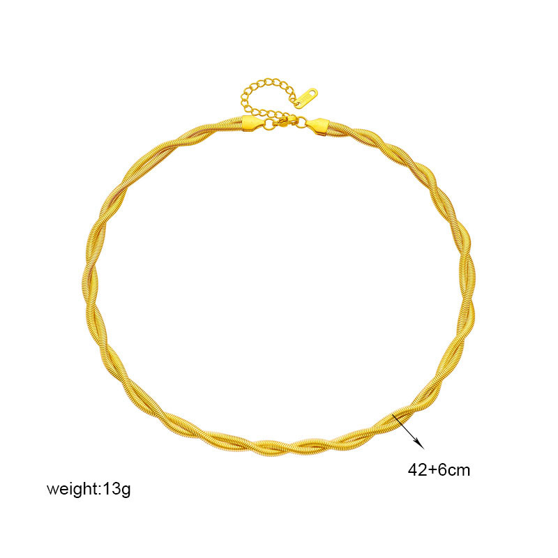 European and American style minimalist unisex braided cable knit gold-plated stainless steel chain jewelry necklace and bracelet set