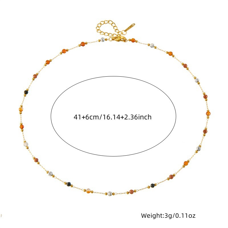 European and American fashion ethnic style niche design colorful stone beaded stainless steel chain bracelet necklace anklet set