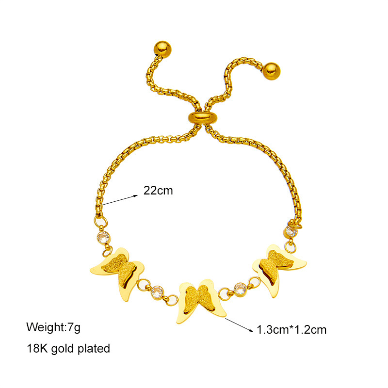 Niche design, simple and versatile, stylish and retro gold titanium steel pull-out 3D butterfly chain accessory bracelet.