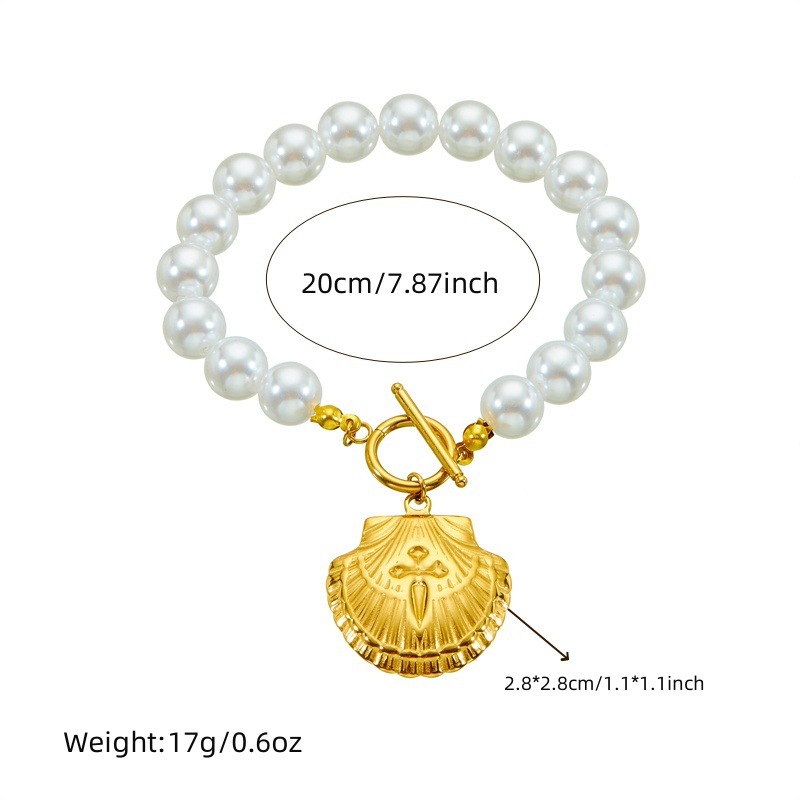 French vintage design pearl chain gold-plated OT clasp stainless steel scallop starfish pendant bracelet and necklace set