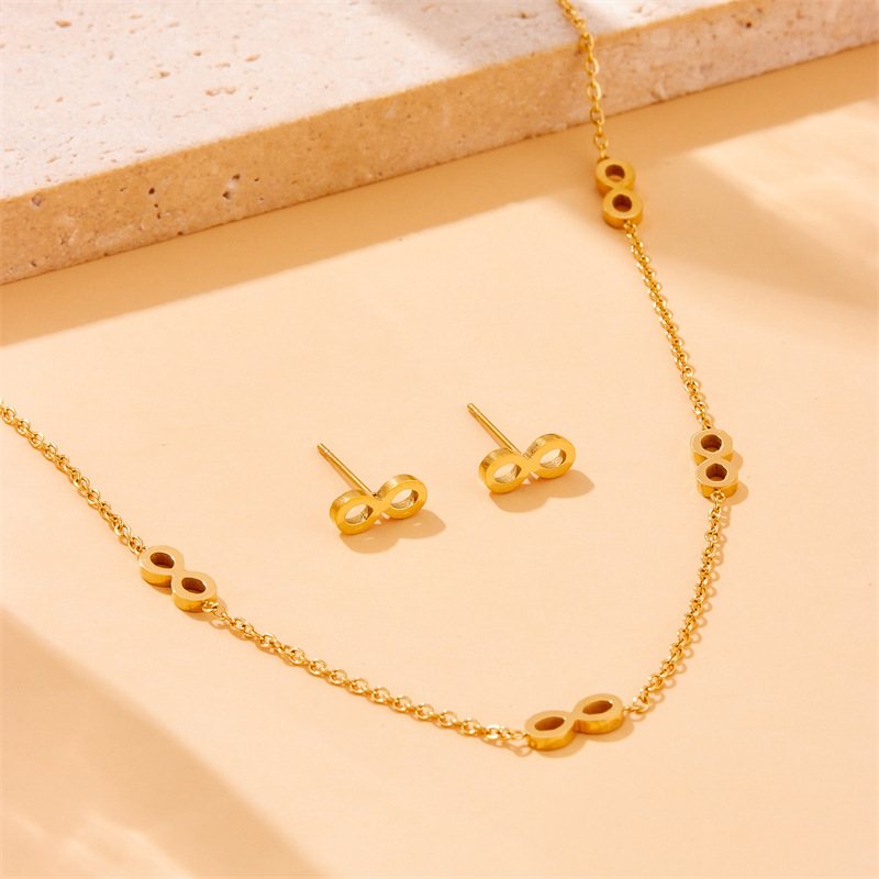 Cross-border fashion Korean style minimalist gold-plated stainless steel chain figure 8 accessory necklace earring bracelet set