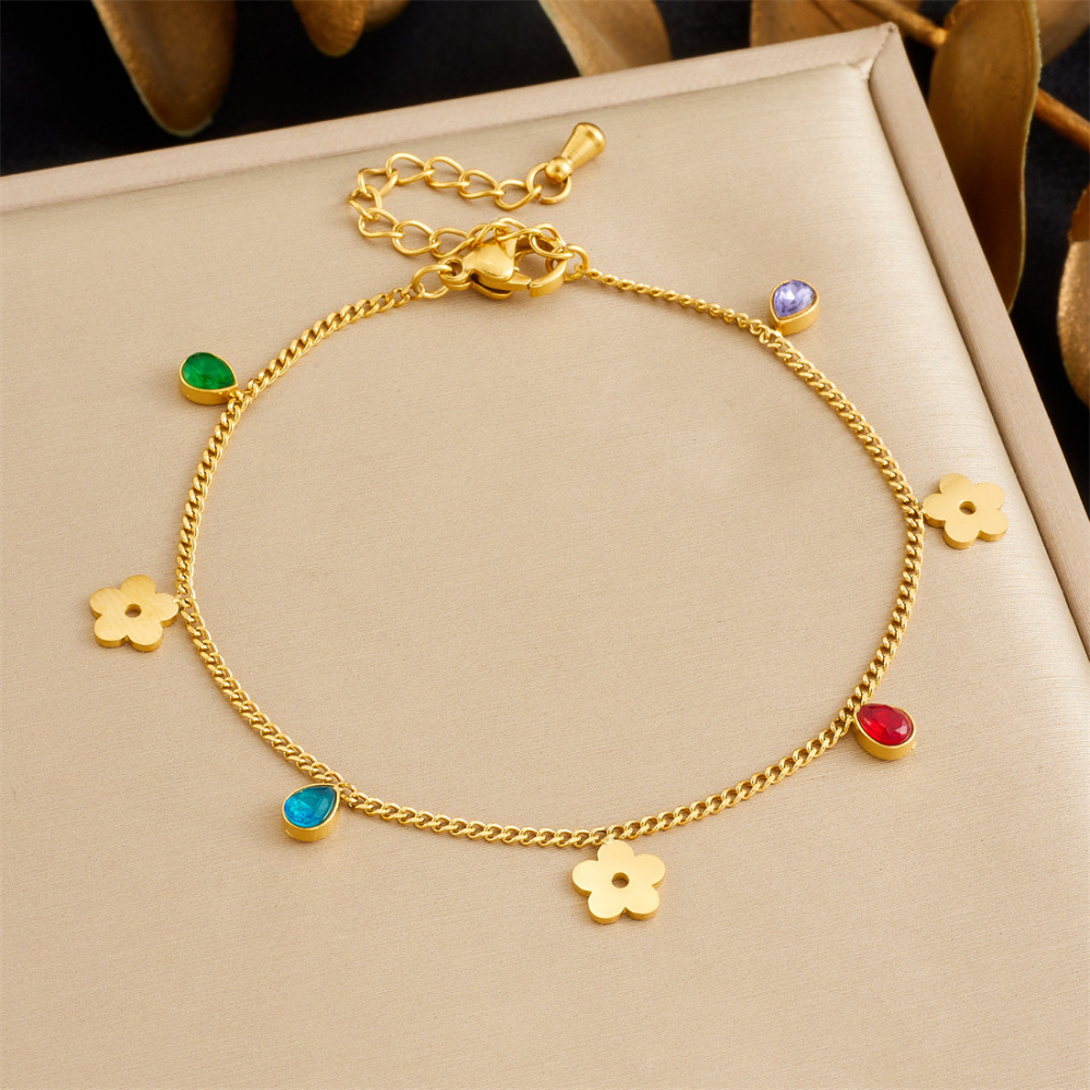 New cross-border minimalist and exquisite thin chain stainless steel bracelet with dripping lip, fruit, flower, and rhinestone accessories.