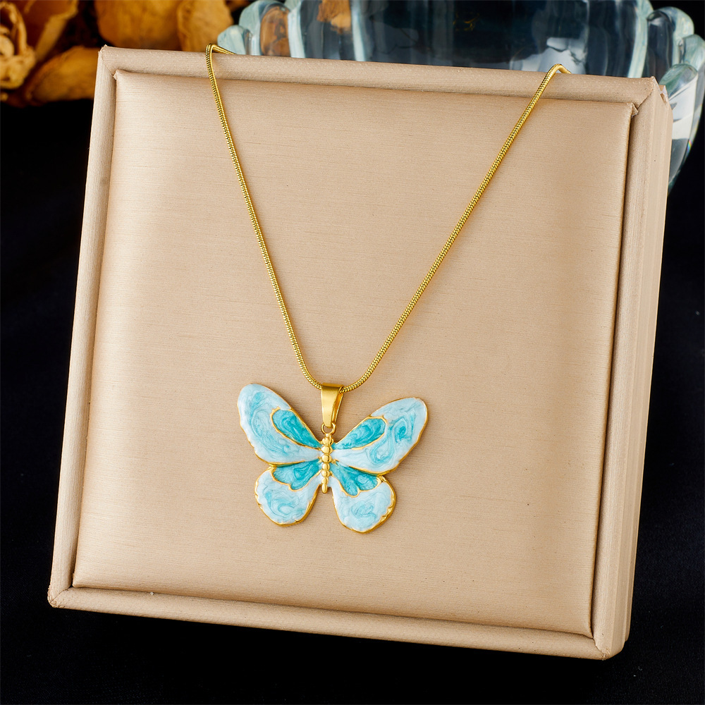 Cross-border fashion ocean series accessories pendant gold-plated stainless steel starfish shell multi-element dripping butterfly necklace