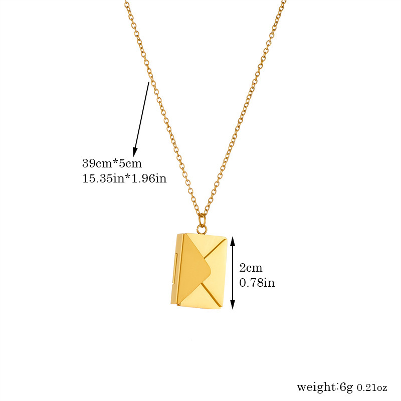 European and American cross-border fashion creative personalized gold-plated glossy detachable envelope pendant stainless steel chain necklace