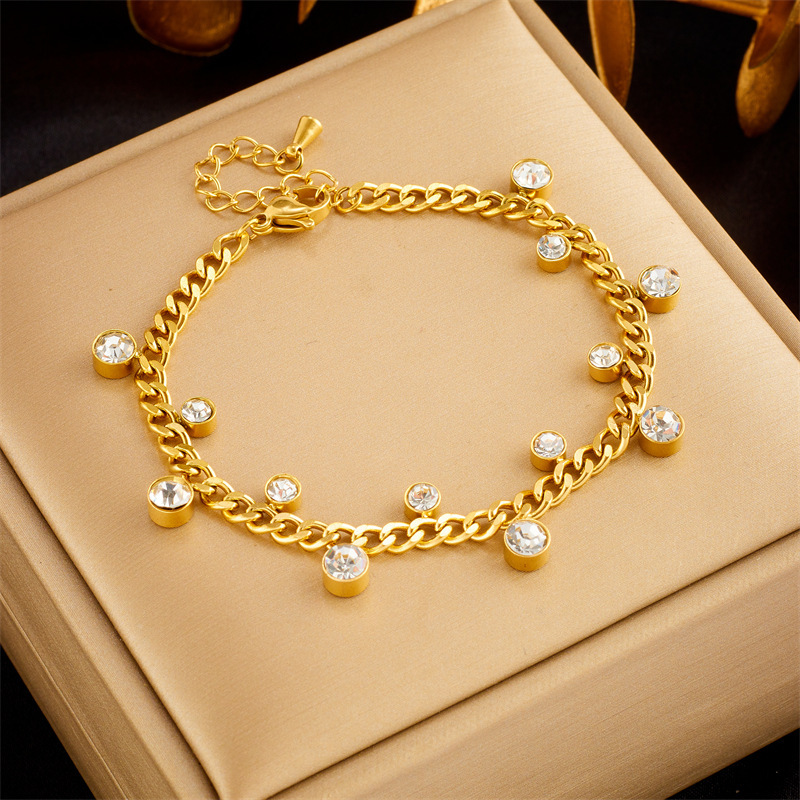 Korean style, simple, unique, versatile, irregular round diamond-encrusted chain titanium steel jewelry bracelet