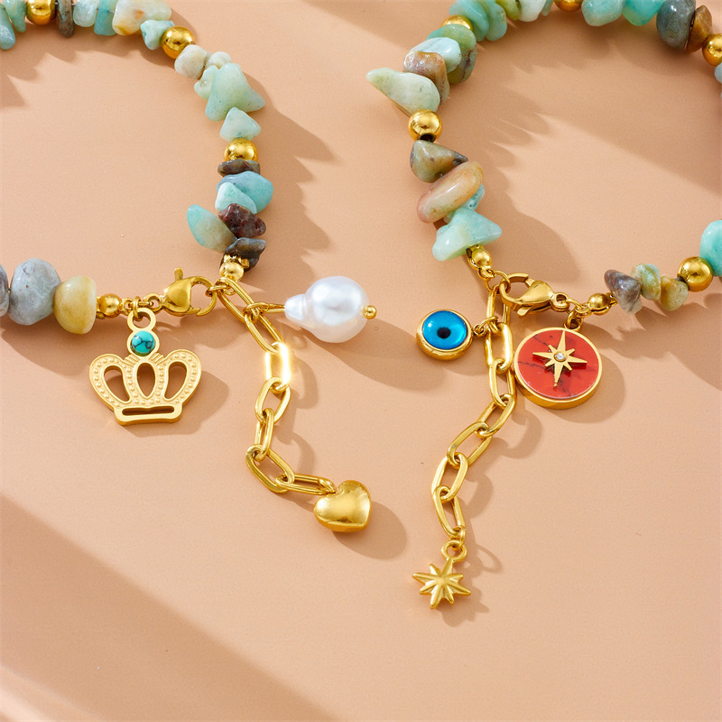 New Chinese Style Colorful Natural Stone Beaded Bracelet, Turquoise Heart Crown, Epoxy Resin Elephant Star Bracelet, Autumn/Winter New Arrival