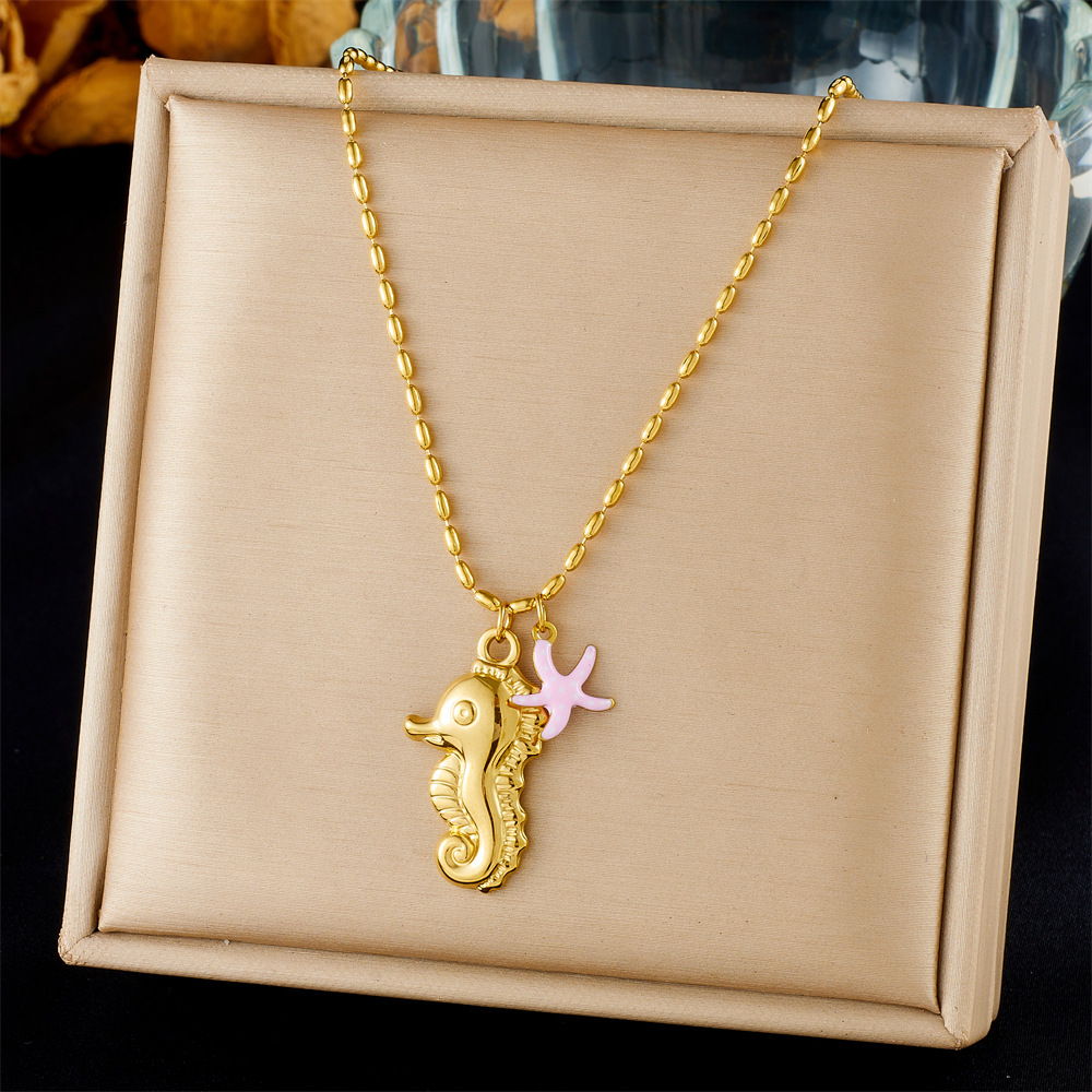 Cross-border fashion ocean series accessories pendant gold-plated stainless steel starfish shell multi-element dripping butterfly necklace