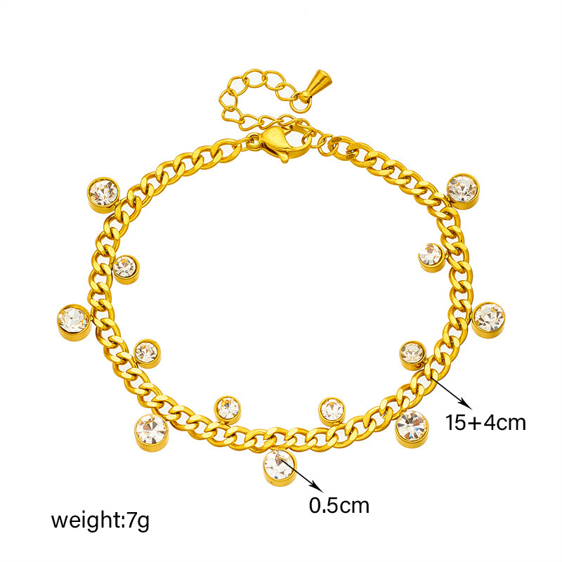 Korean style, simple, unique, versatile, irregular round diamond-encrusted chain titanium steel jewelry bracelet