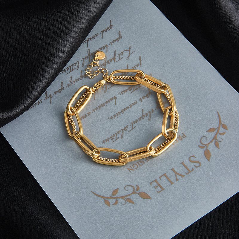 European and American fashion niche design metal retro minimalist versatile double-layer chain titanium steel jewelry bracelet